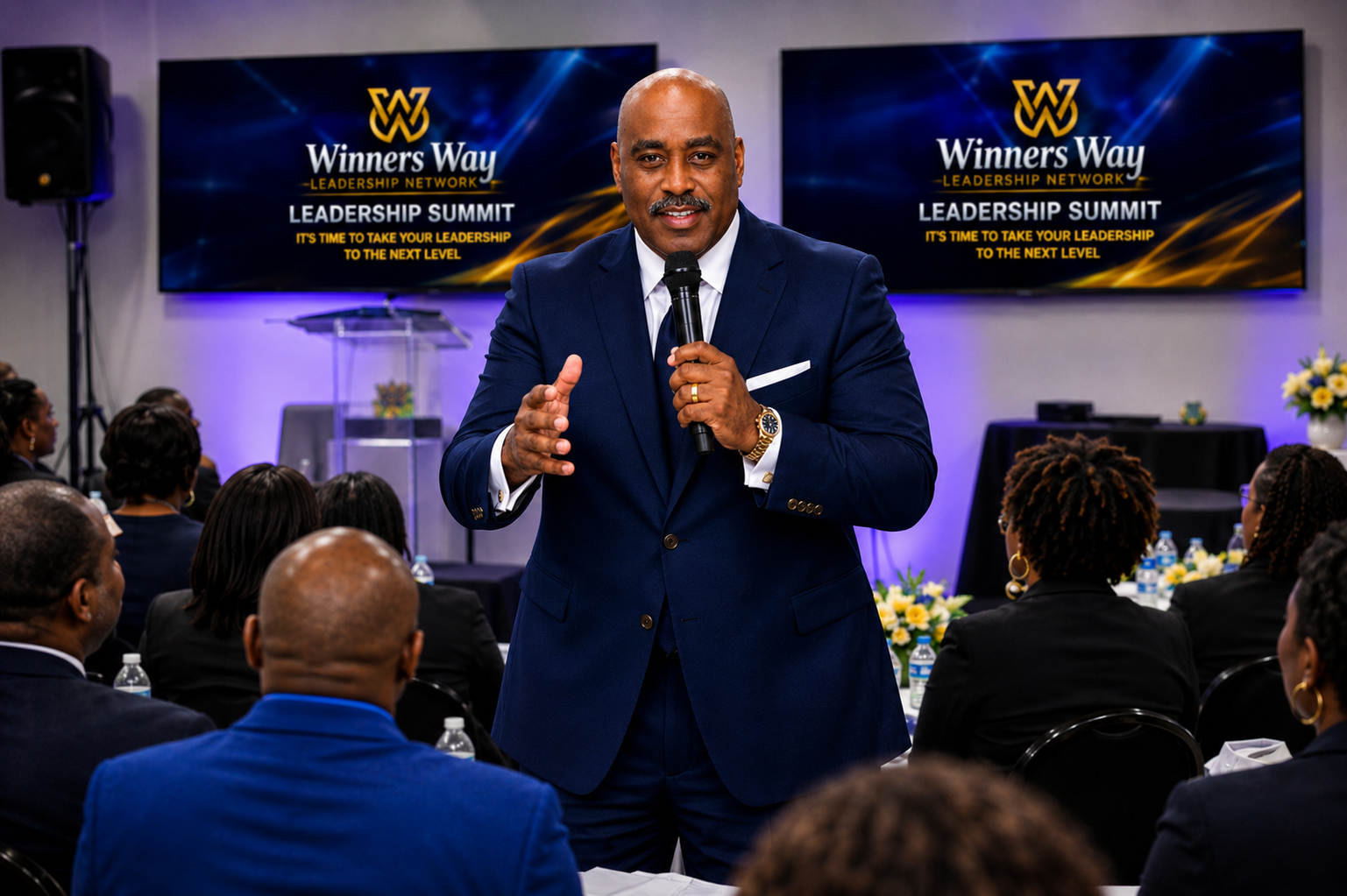 Dr. Melvin Futrell speaking to an audience at a leadership event
